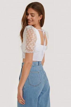 White Croppad Organzatopp Med Puffärmar