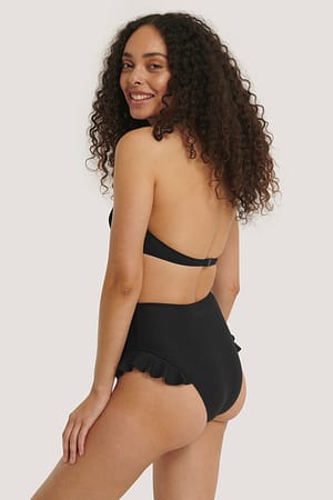 Black Bikiniunderdel Med Rysch Och Struktur