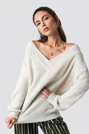 Wide V-Neck Glitter Knitted Jumper