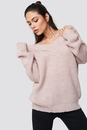 Wide V-Neck Glitter Knitted Jumper