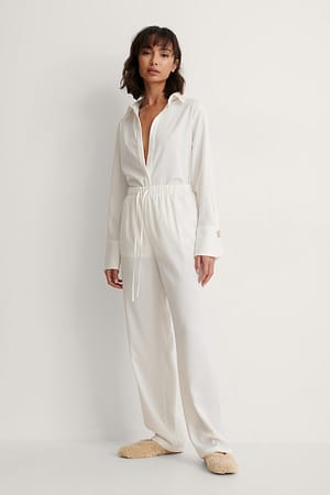 White Tie Waist Straight Pants