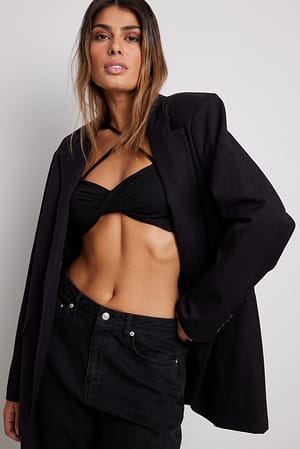 Black Twist Strap Detail Rib Singlet