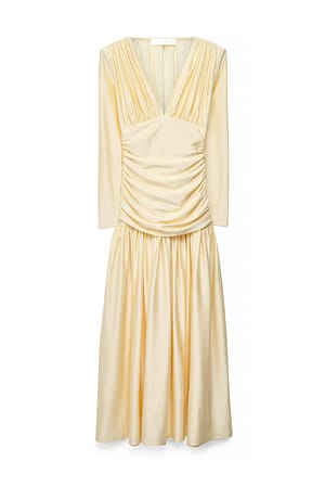 Light Yellow Gedrapeerde maxi-jurk met V-hals