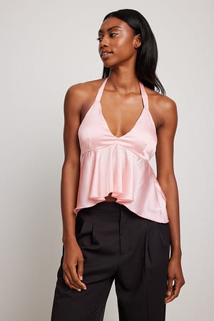 Light Dusty Pink Satin top mit V-Ausschnitt
