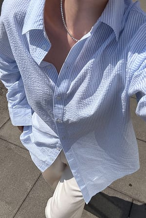 Blue Stripe Seersucker shirt met lange mouwen