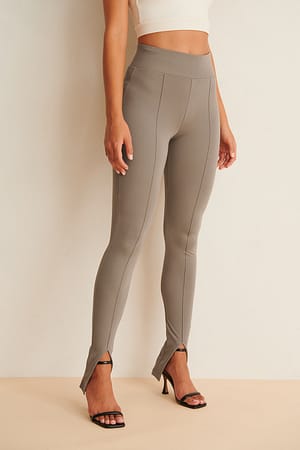 Grey Brown Leggings Déchiré Devant