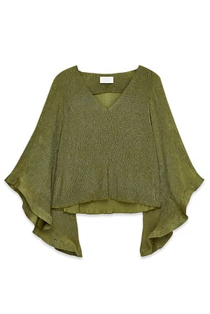 Olive Green Bluse mit V-Ausschnitt