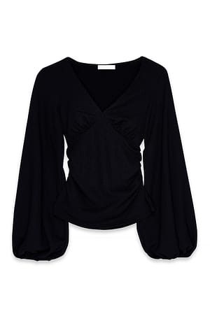 Black Bluse med volumermer