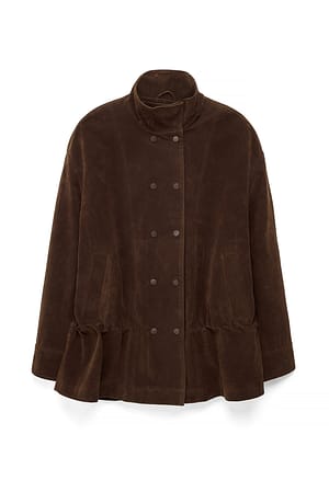 Brown Waist Detail Faux Suede Jacket