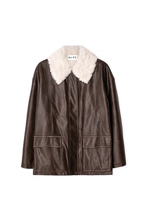 Brown Washed Out Pu Bonded Jacket