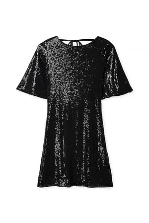 Black Robe courte à sequins et décolleté en cascade