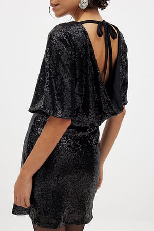 Black Waterfall Sequin Mini Dress