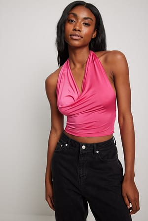 Pink Singlet med knytning bak och vattenfallseffekt