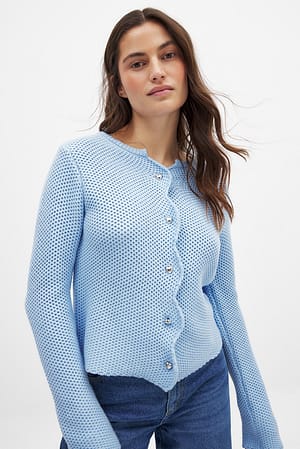 Light Blue Gebreid vest met golvende rand