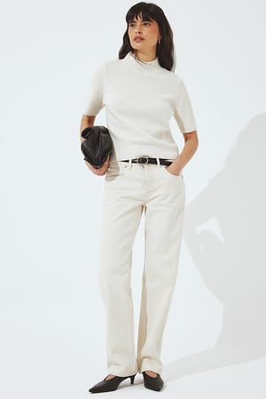 Beige Jean droit Way à taille mi-haute