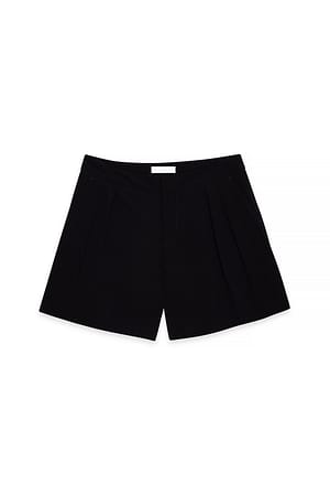 Black Wide Mid Waist Shorts
