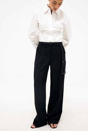 Black Pantalon de costume taille haute en tissu épais
