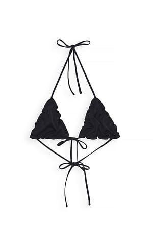 Black Wide Strap Triangle Knot Detail Bikini Bra