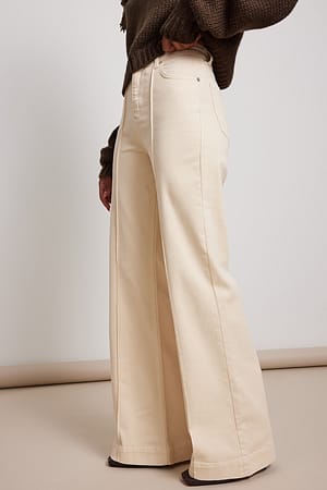 Beige Wide Leg Denim