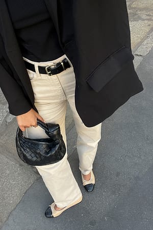 Beige Økologiske højtaljede denimbukser med vide ben