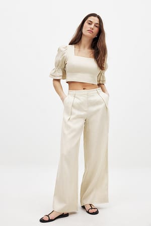 Beige Pantalon large en lin