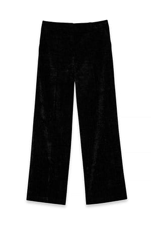 Black weich fallende Chenille-Hose mit weitem Bein und niedriger Taille