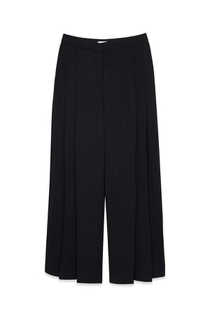 Black Geplooide Lyocell broek met wijde pijpen