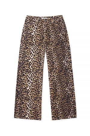 Leopard bedruckte Jeans mit weitem Bein