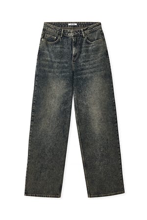 Mid Blue Wide Low Waist Jeans