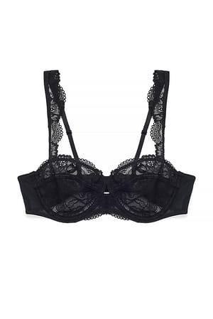 Black Wide Strap Lace Balconette Bra