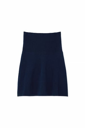 Navy Wool Blend Folded Hem Mini Skirt