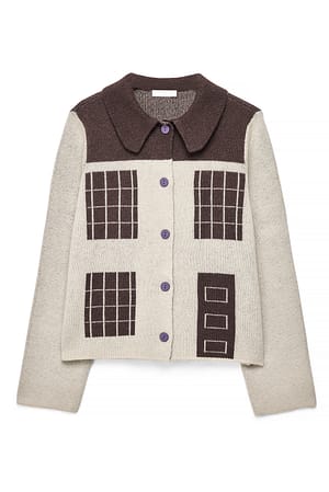 Print Jacquardstrikket cardigan i ullblanding
