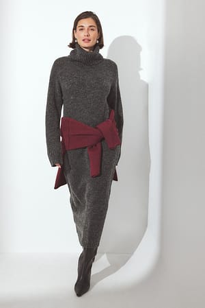 Dark Grey Melange Robe mi-longue en maille de laine mélangée