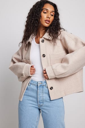 Light Beige Wool Blend Oversized Short Jacket