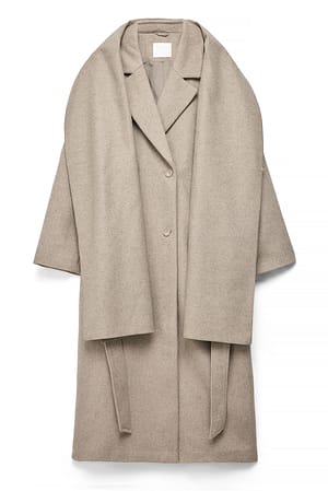 Beige Wool Blend Scarf Detail Coat