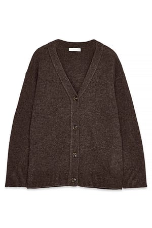 Dark Brown Oversized stickad kofta i ull
