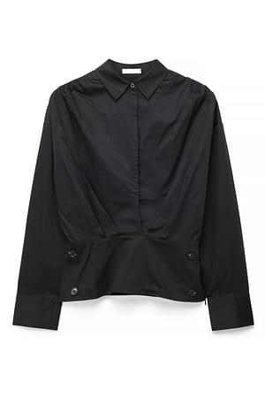 Black Deep Neck Overlap Shirt