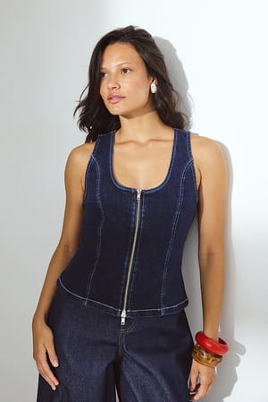 Rinse Wash Topp i denim med glidelåsdetaljer