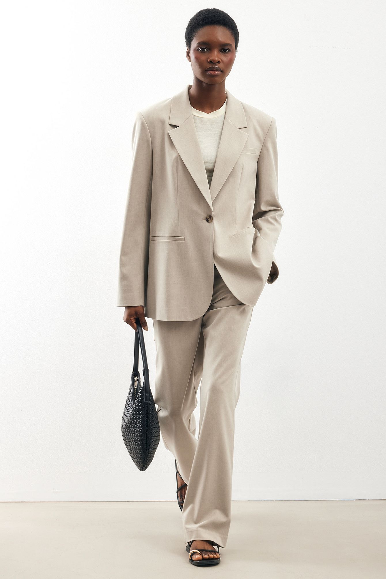 Light Beige Rechte broek met gespdetail
