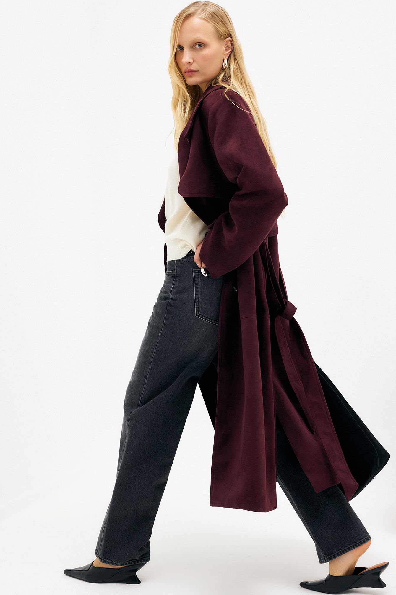 Burgundy Oversized Trenchcoat i fuskmocka
