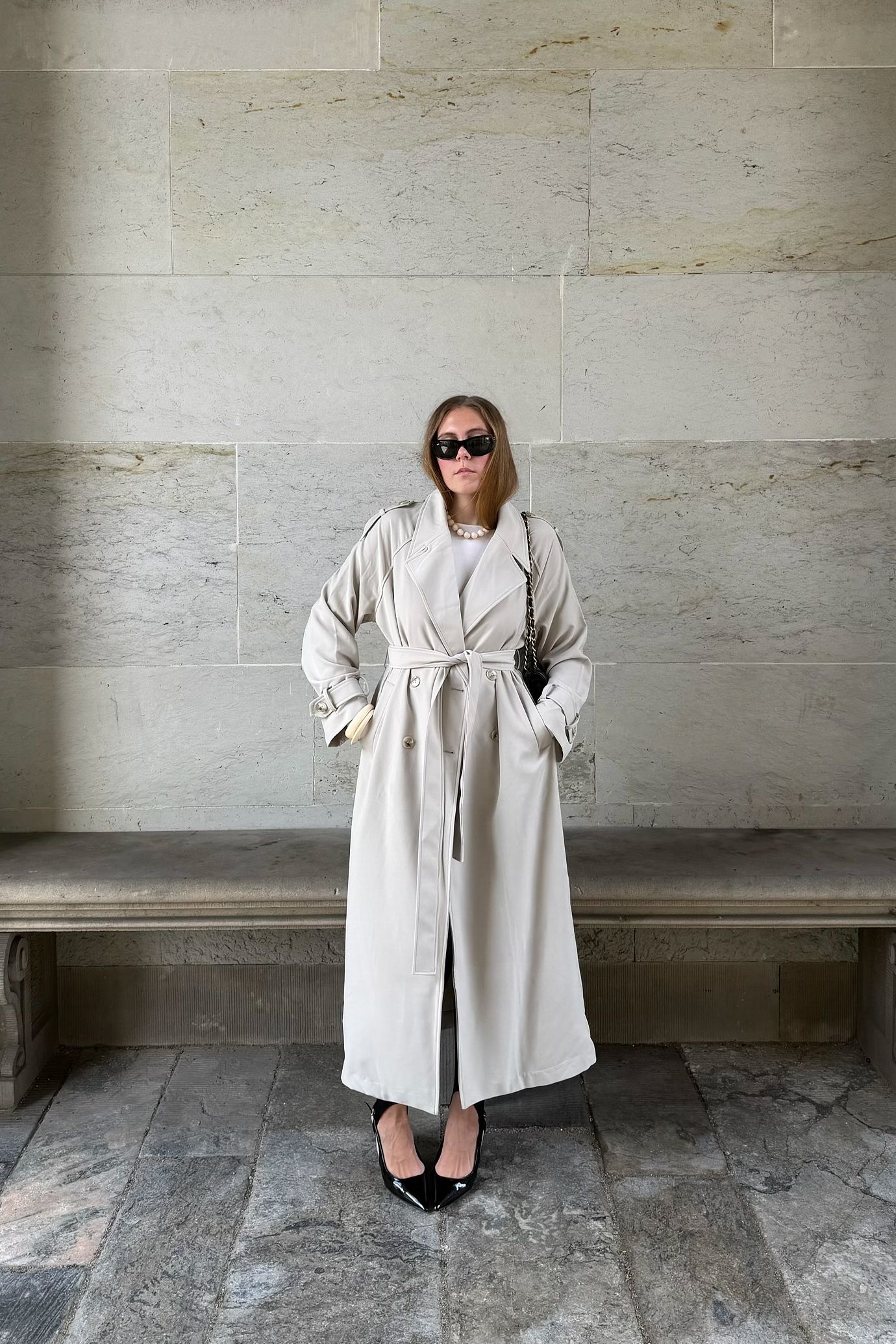 Beige Lång trenchcoat
