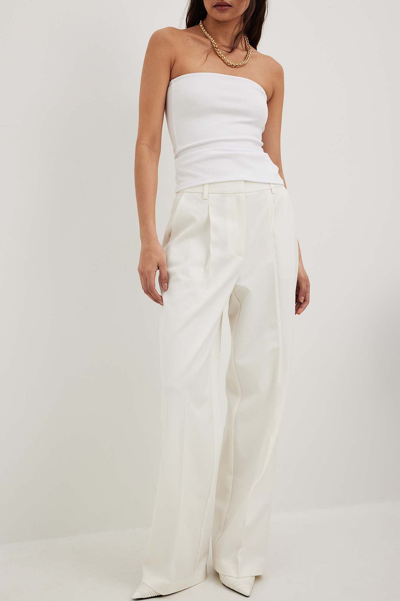 White Zwaar kostuumbroek met hoge taille