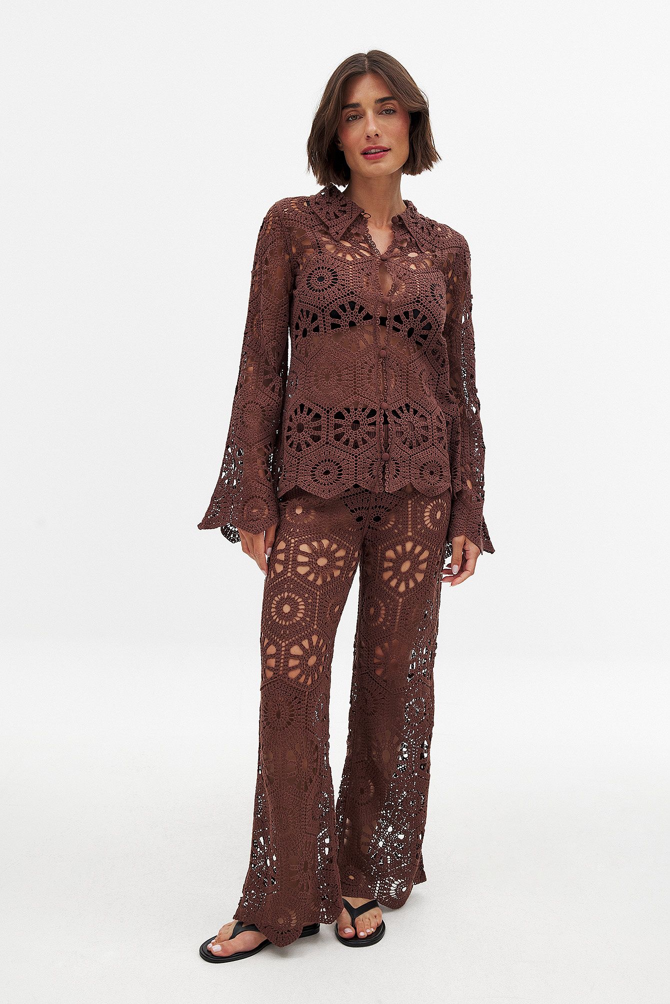 Brown gehäkelte Strickhose