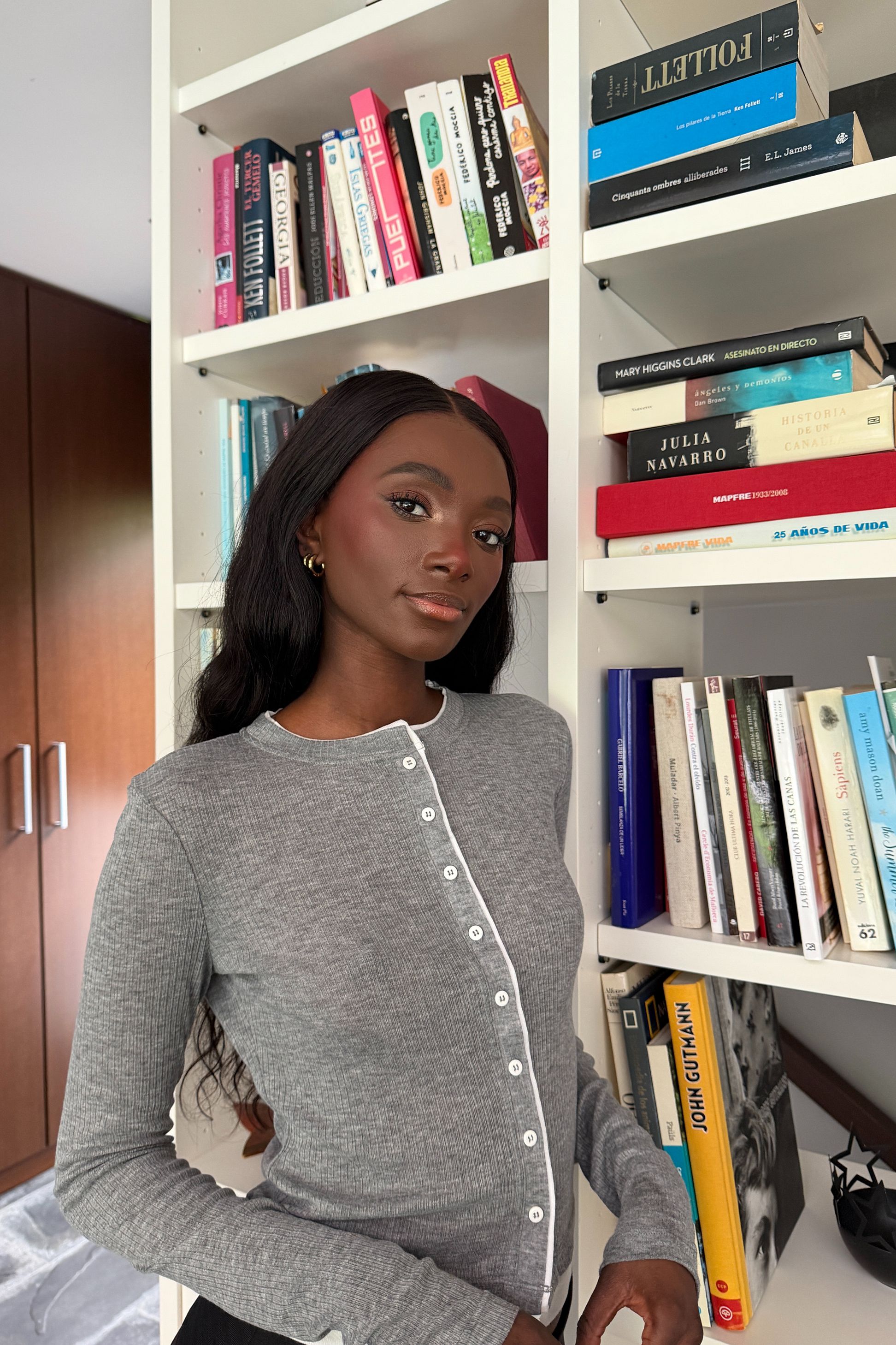 Grey Melange Top en jersey à manches longues