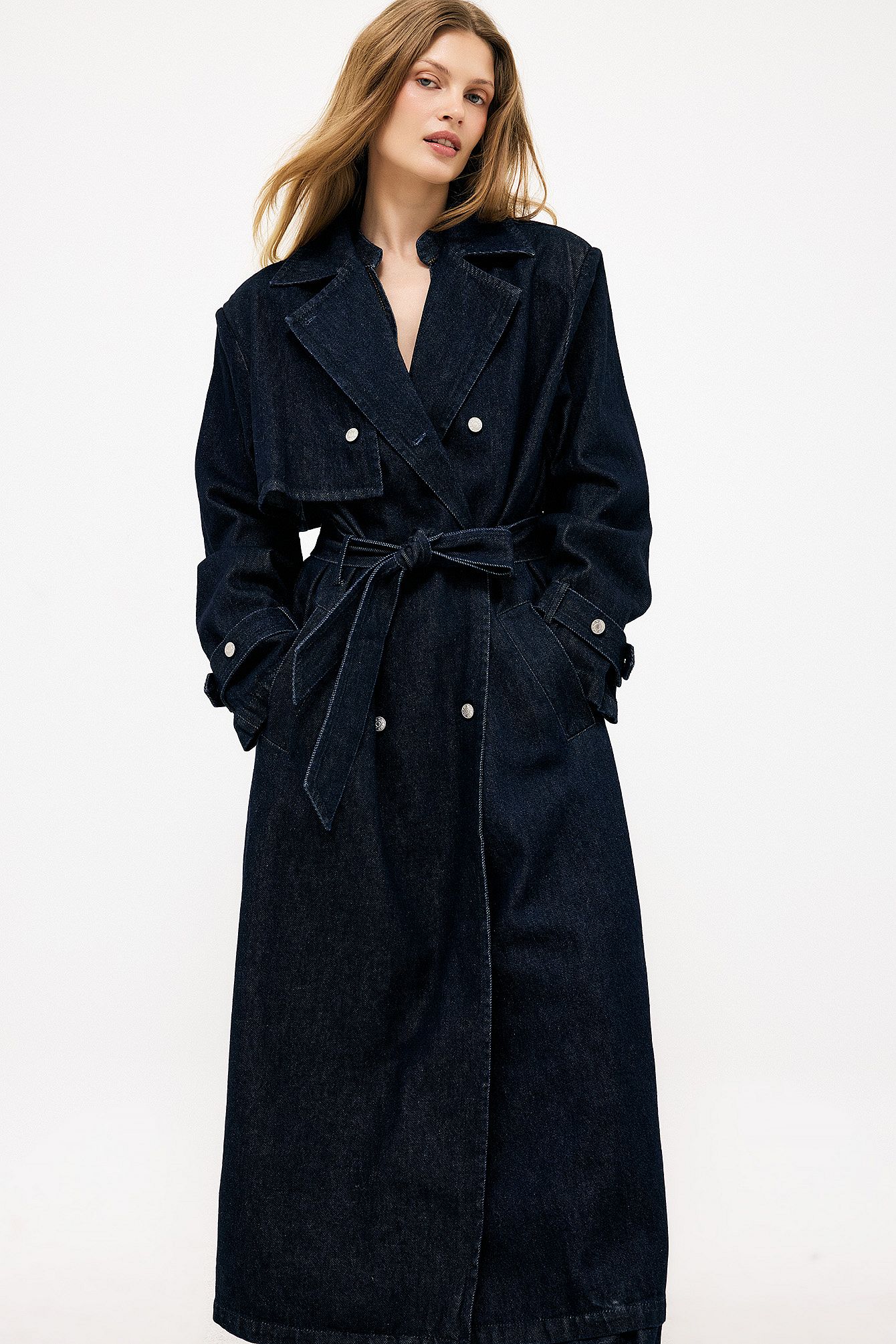 Dark Blue Oversized trenchcoat i denim