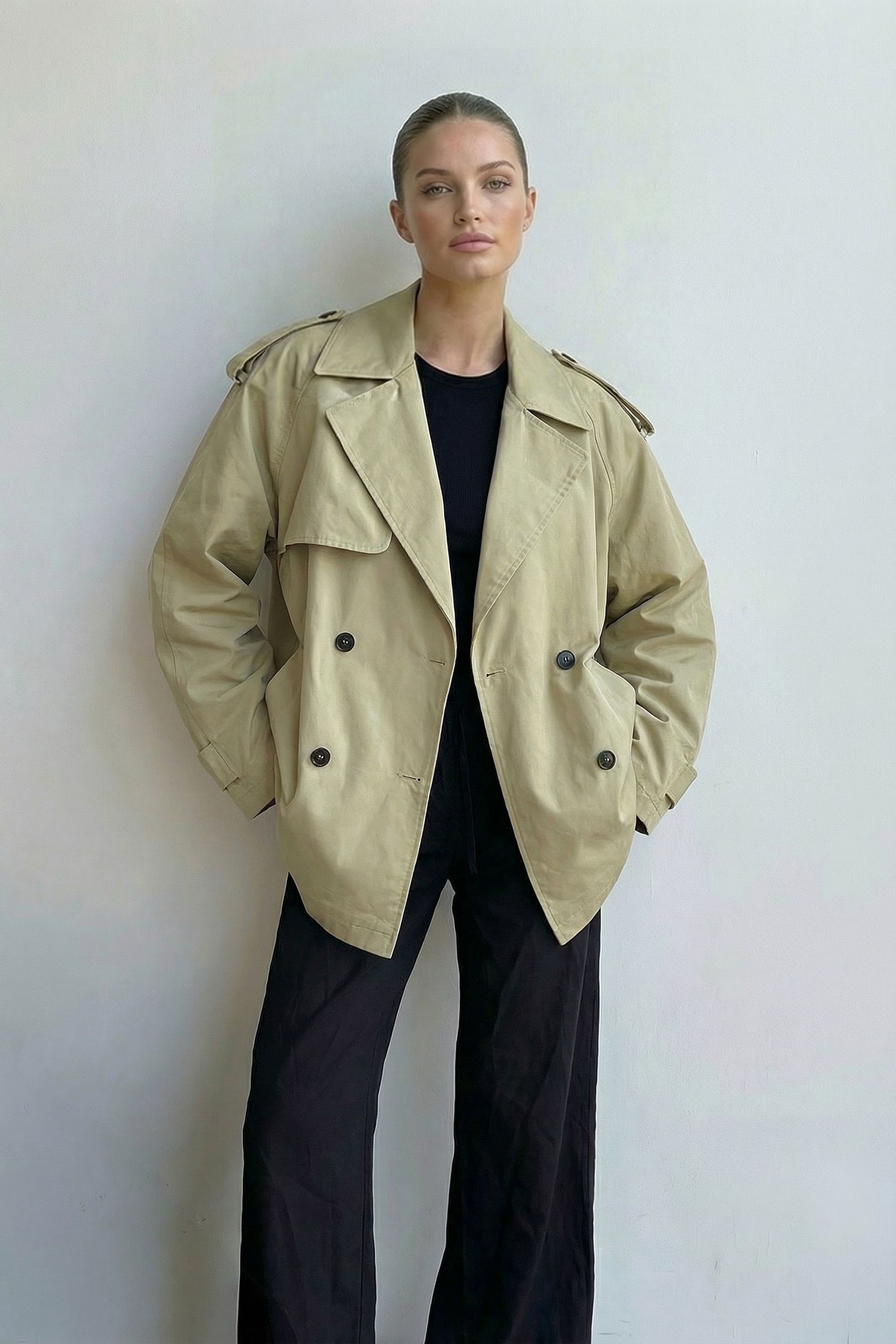 Beige Oversized miditrenchcoat
