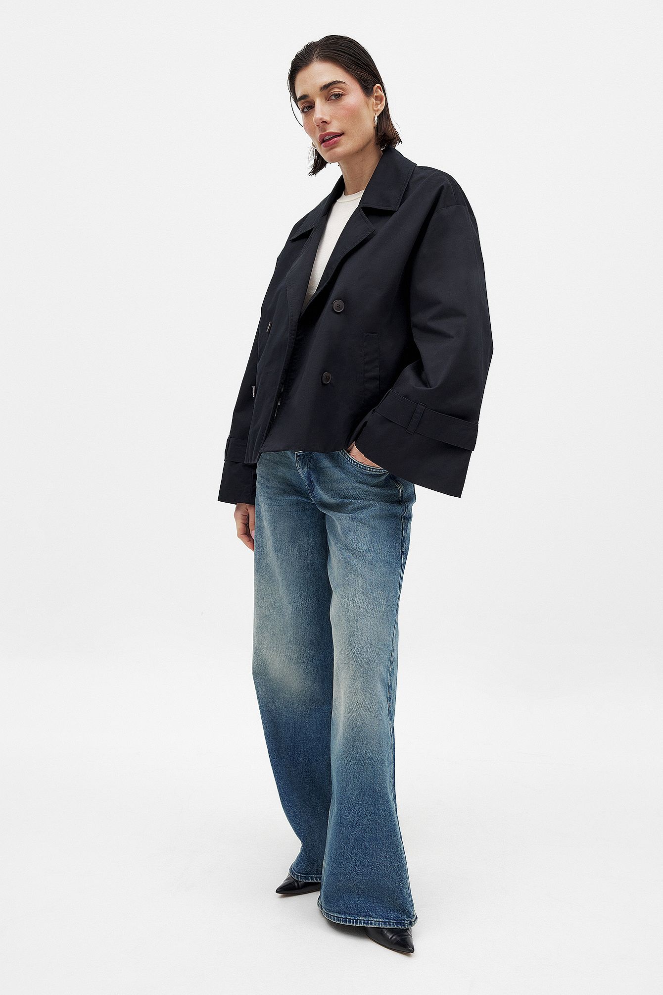 Black Oversized kort trenchcoat
