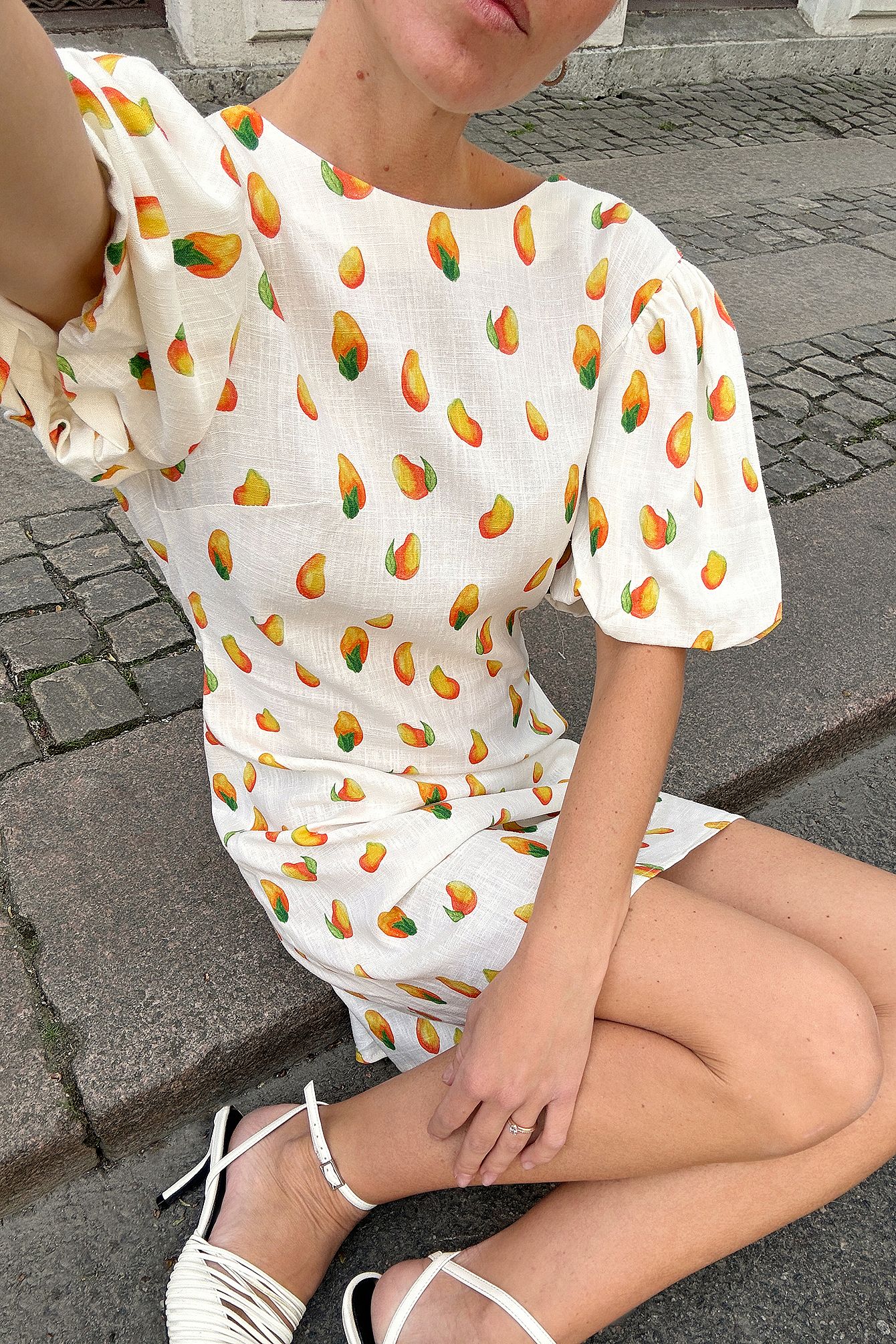 Fruit Print Robe courte imprimée à manches bouffantes