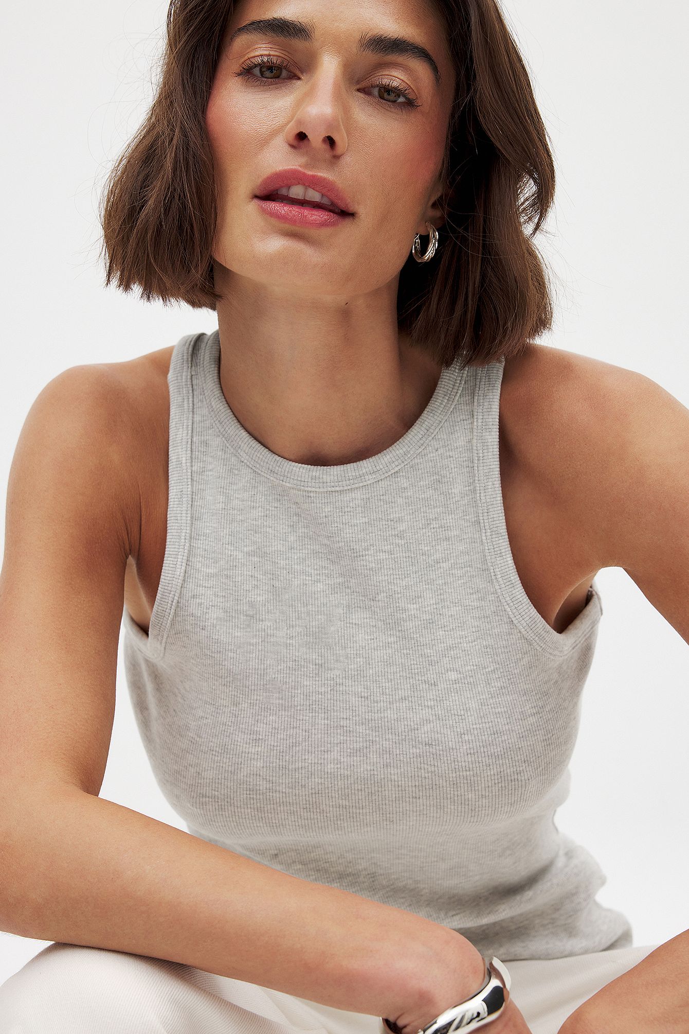 Light Grey Melange Ribbet tanktop