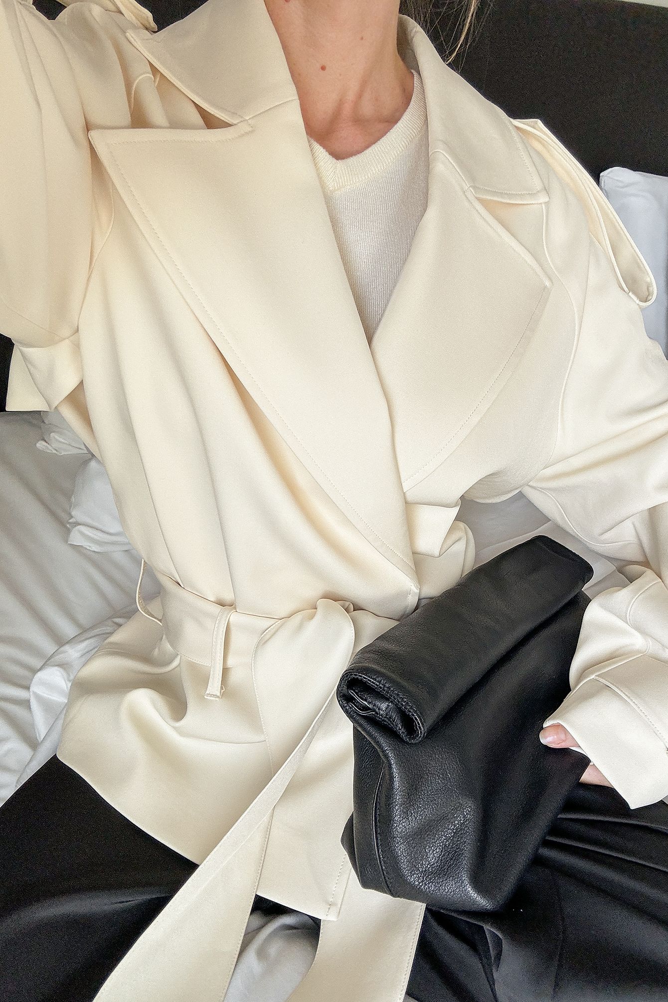 Light Beige Mjuk midilång trenchcoat med skärp